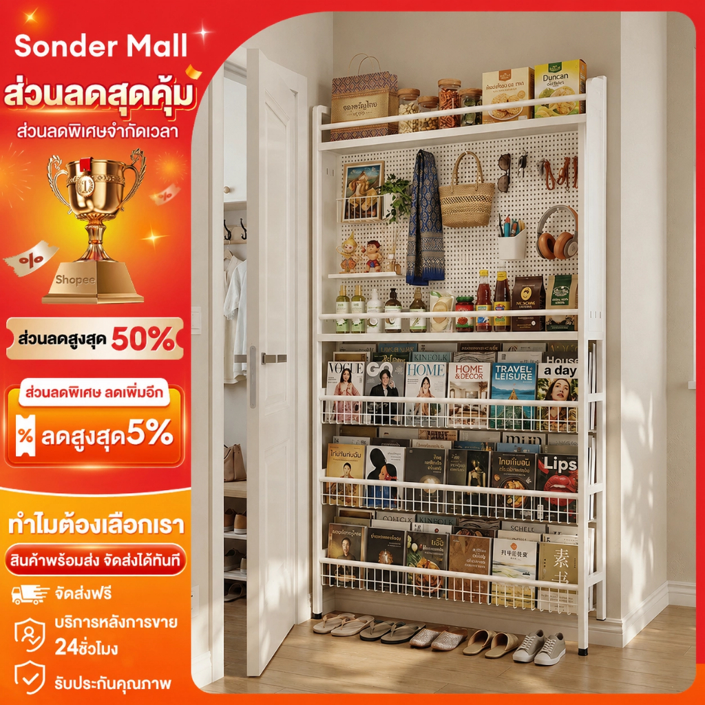 Sonder pegboard ชั้นวางของ 6/5ชั้น งานเหล็ก ชั้นวางเก็บของหลังประตู ชั้นวางหนังสือ ชั้นวางติดผนัง ประหยัดพื้นที่