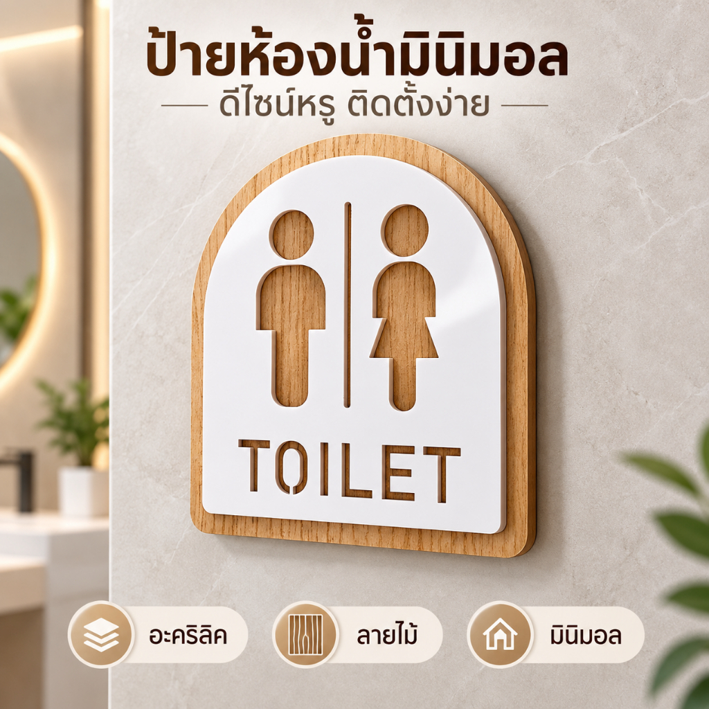 ส่งไว🚻ป้ายห้องน้ำไม้ ป้าย TOILET MAN WOMEN ป้ายติดผนัง อะคริลิค ลายไม้ มินิมอล ติดตั้งง่าย ไม่ต้องเจาะผนัง