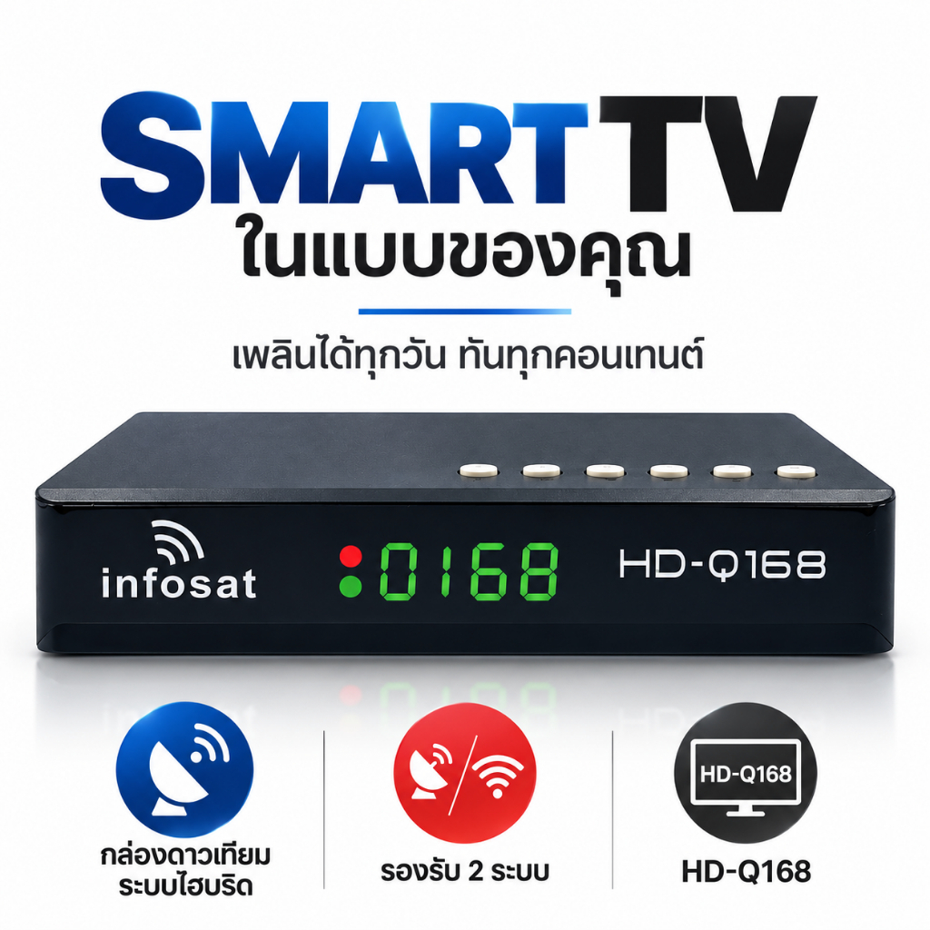 INFOSAT HD-Q168 2026 Auto C&Ku กล่องดาวเทียม ใช้ได้ทั้งจานตะแกรง และจานทึบ