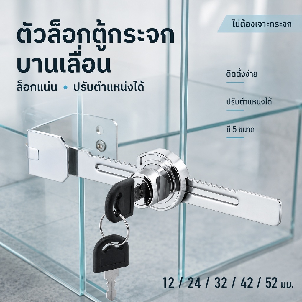 กุญแจตู้โชว์ กุญแจล็อคตู้กระจก กุญแจบานเลื่อนกระจกตู้สลับ ไม่ต้องเจาะ มี 5 ขนาด