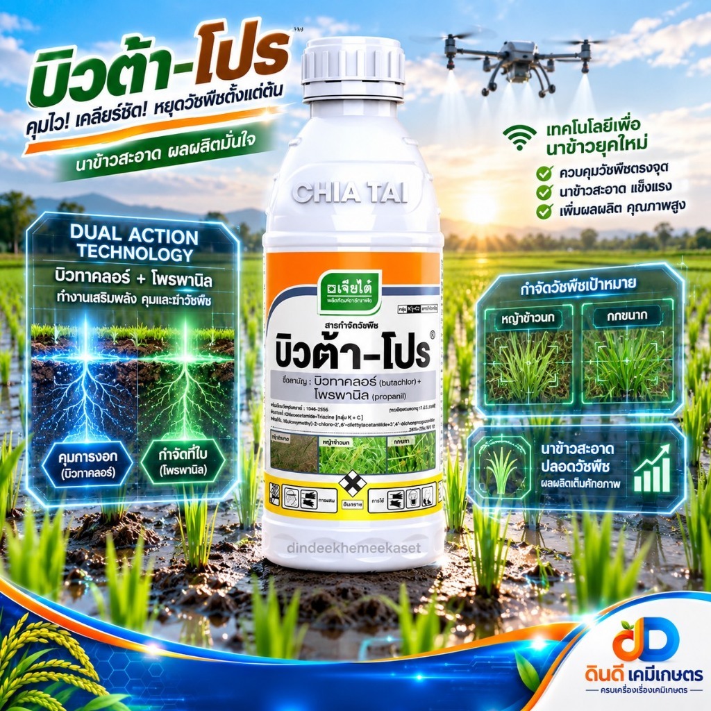 บิวต้า-โปร บิวต้าโปร บิวทาคลอร์+โพรพานิล (butachlor+propanil) 1 ลิตร คุม+ฆ่า ในนาข้าว