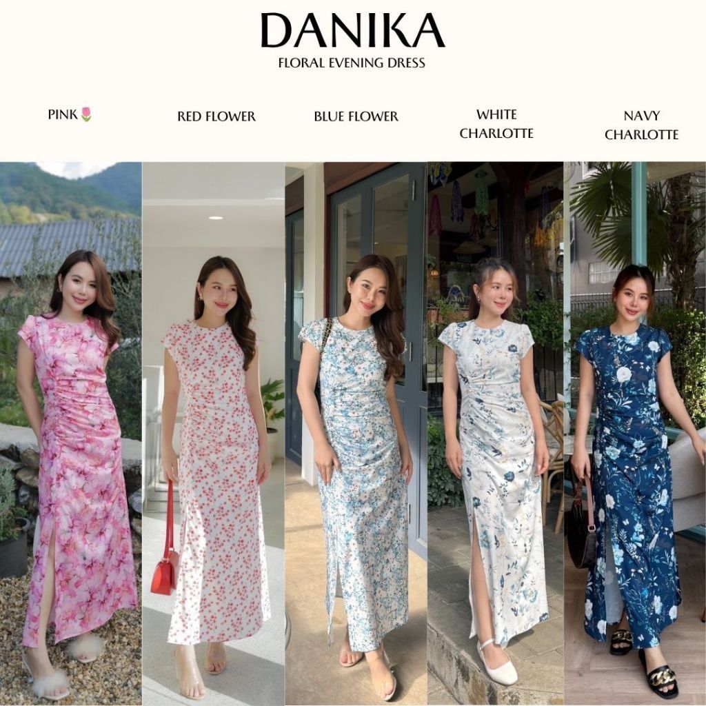 MyWay Brand : Dress - Danika ชุดเดรสยาวออกงาน ลายดอกไม้