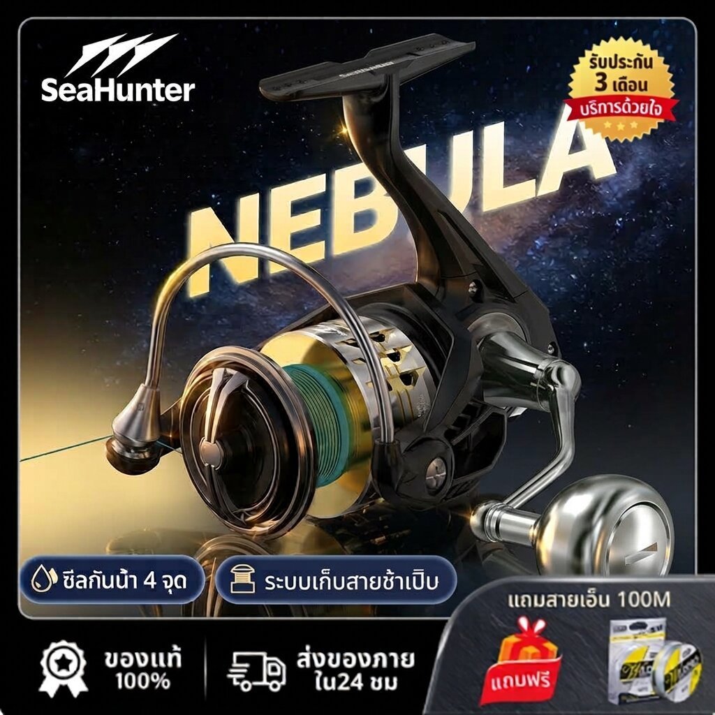 SeaHunter Nebula รอกสปินนิ่ง Power handle 15KG 4+1BB 5.2:1 Power handle อลูมิเนียม รอกตกปลา