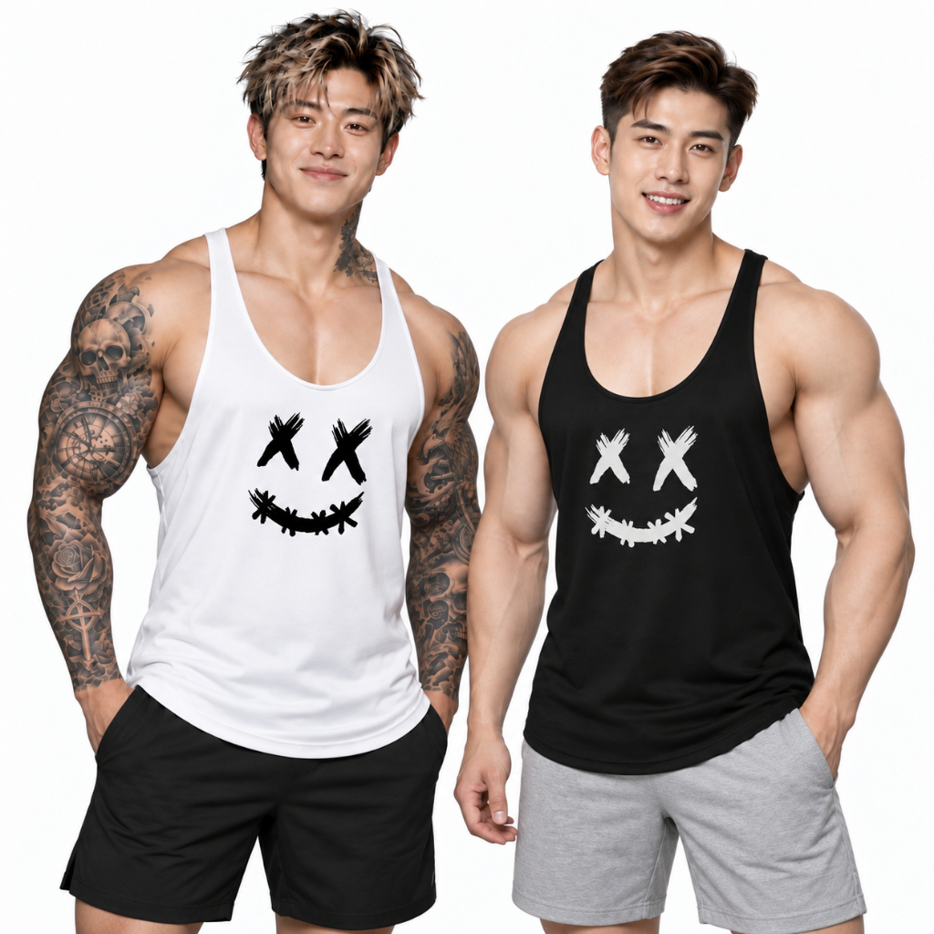 HAPPY เสื้อกล้ามเพาะกายทรงคลาสสิค Bodybuilding Dry Fit Gym Tank Top