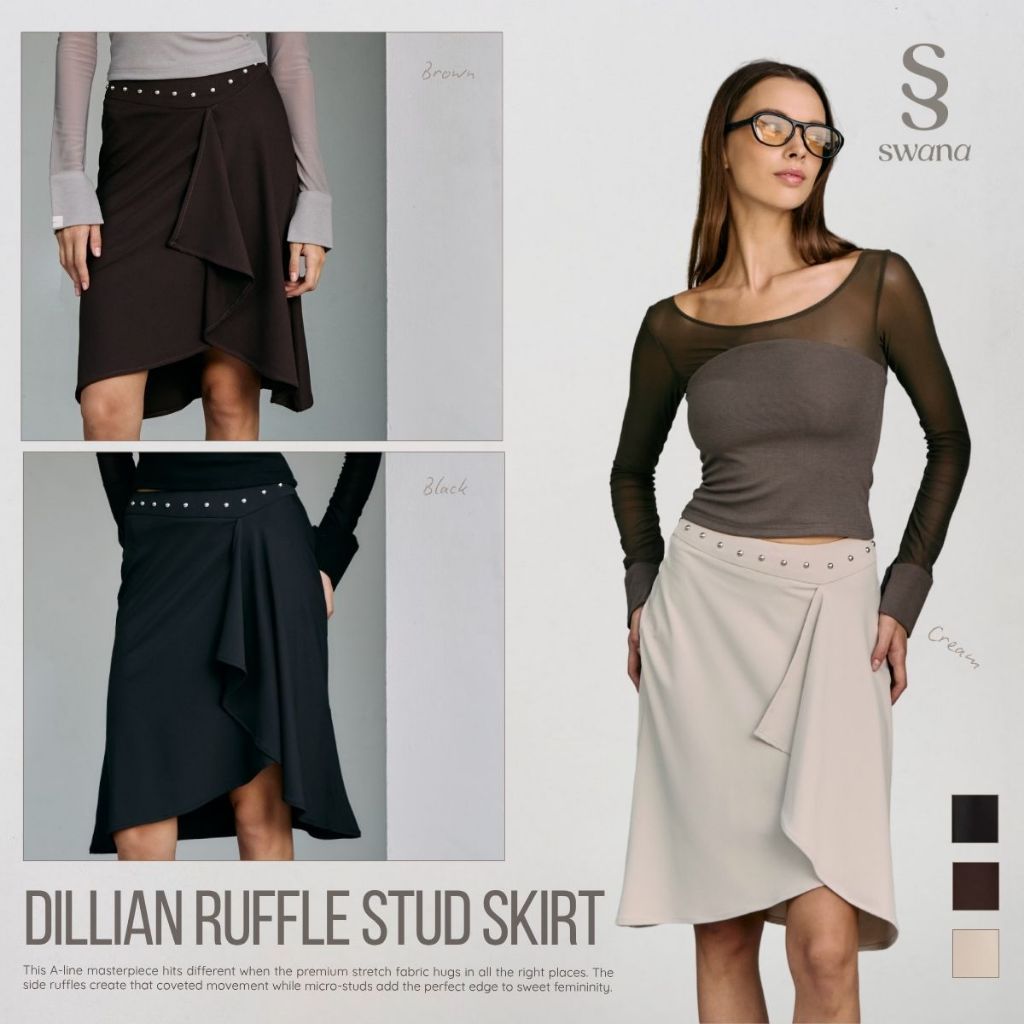 Swana.ss - Dillian rufflue stud skirt  [ดิล-เลียน] XS-XL แค่กระโปรง กระโปรงสั้นทรง A-line