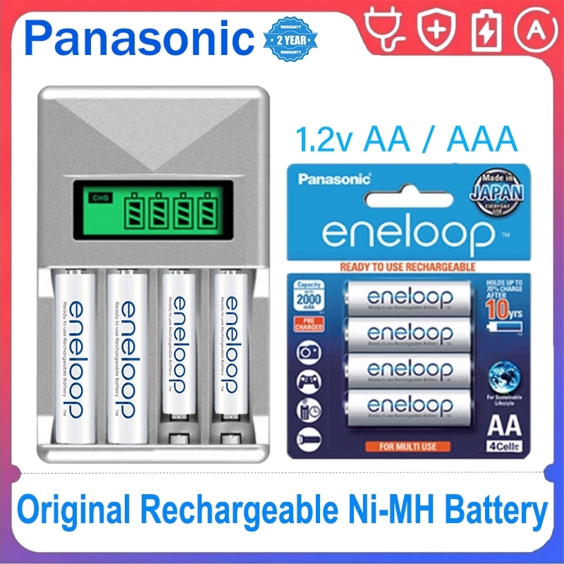 Panasonic Eneloop AA/AAA 1.2V Ni-Mh แบตเตอรี่ชาร์จ 4 ช่องจอแสดงผล LCD สมาร์ทแบตเตอรี่ Charger US PlugPower Adapter