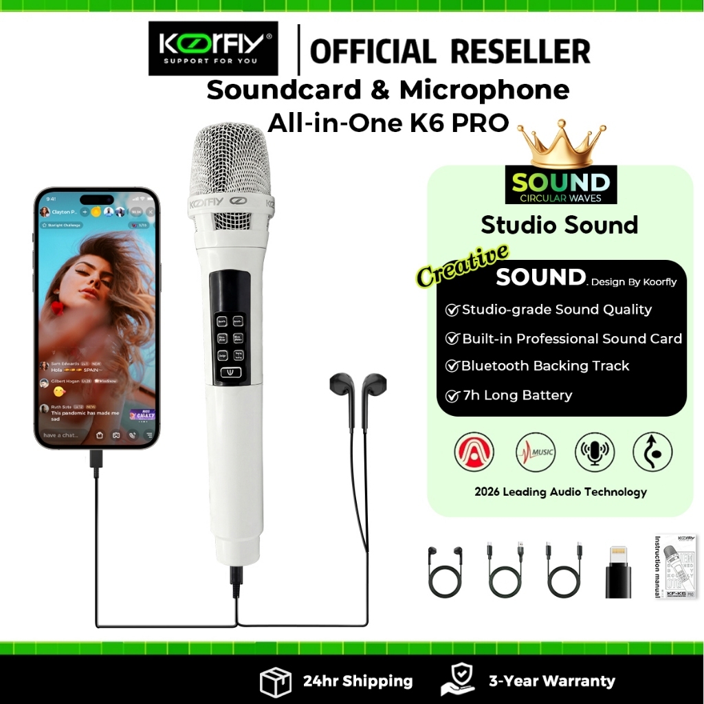 [2026] K6 PRO ไมโครโฟนคาราโอเกะ การ์ดเสียงในตัว ลดเสียงรบกวน 99% เสียงใสระดับสตูดิโอ ต่อมือถือ/TV/ลำโพงรถยนต์/TikTok