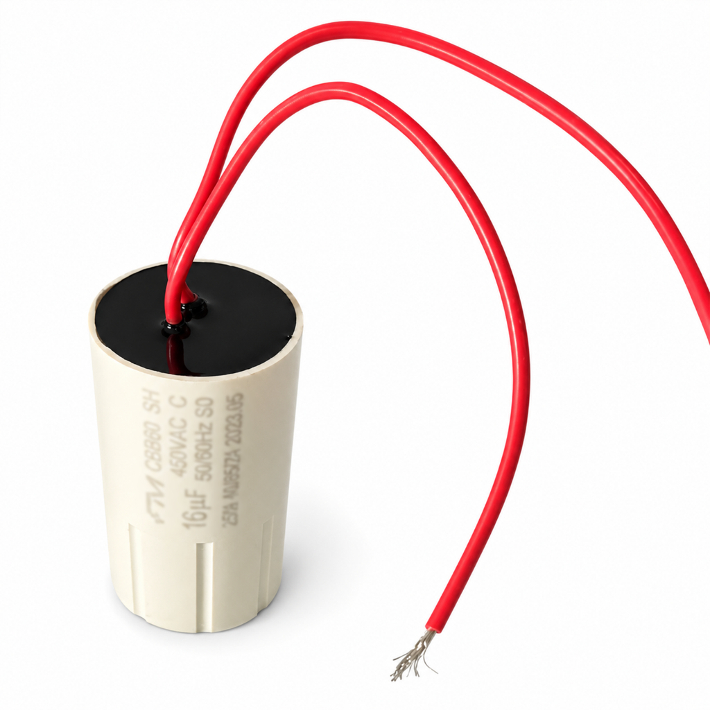 คาปาซิเตอร์ 16uF 450V สายสีดำ ของมีคุณภาพสูง สำหรับมอเตอร์ อะไหล่อุปกรณ์ไฟฟ้า