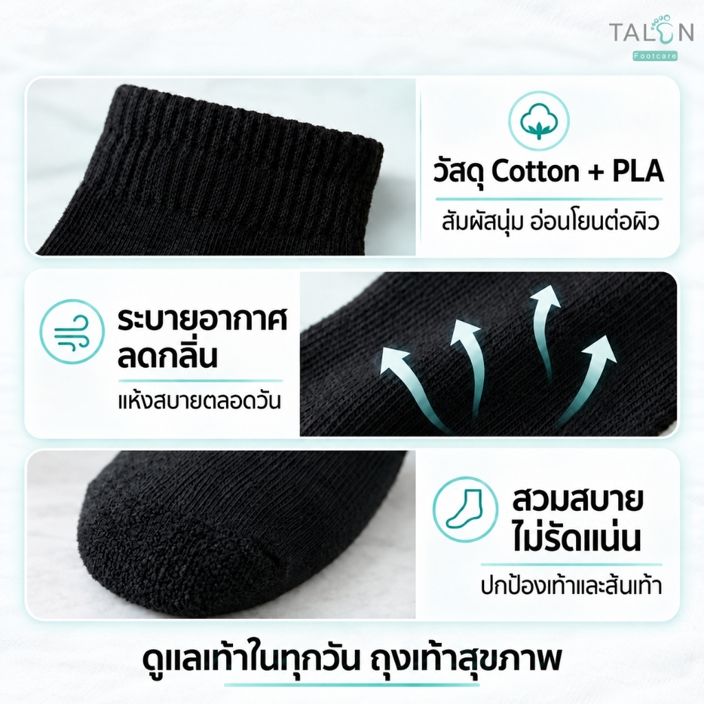 TALON ถุงเท้าผู้ป่วยเบาหวาน GN04B Photocatalyst Socks ถุงเท้าสุขภาพ กันลื่น ขอบไม่รัด ยับยั้งแบคทีเรีย–เชื้อรา — صورة 3