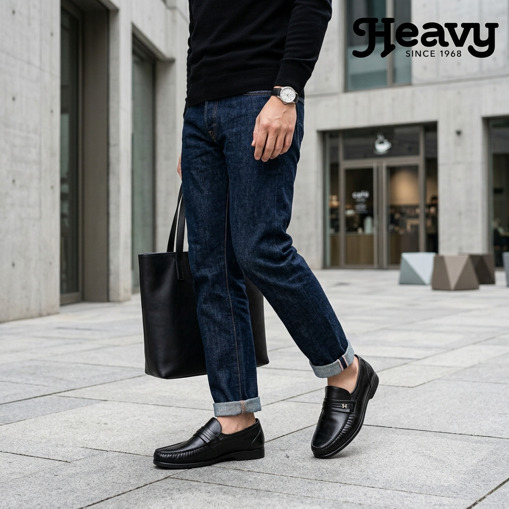 Heavy Shoes حذاء جلد رجالي سهل الارتداء VB8159 — أسود