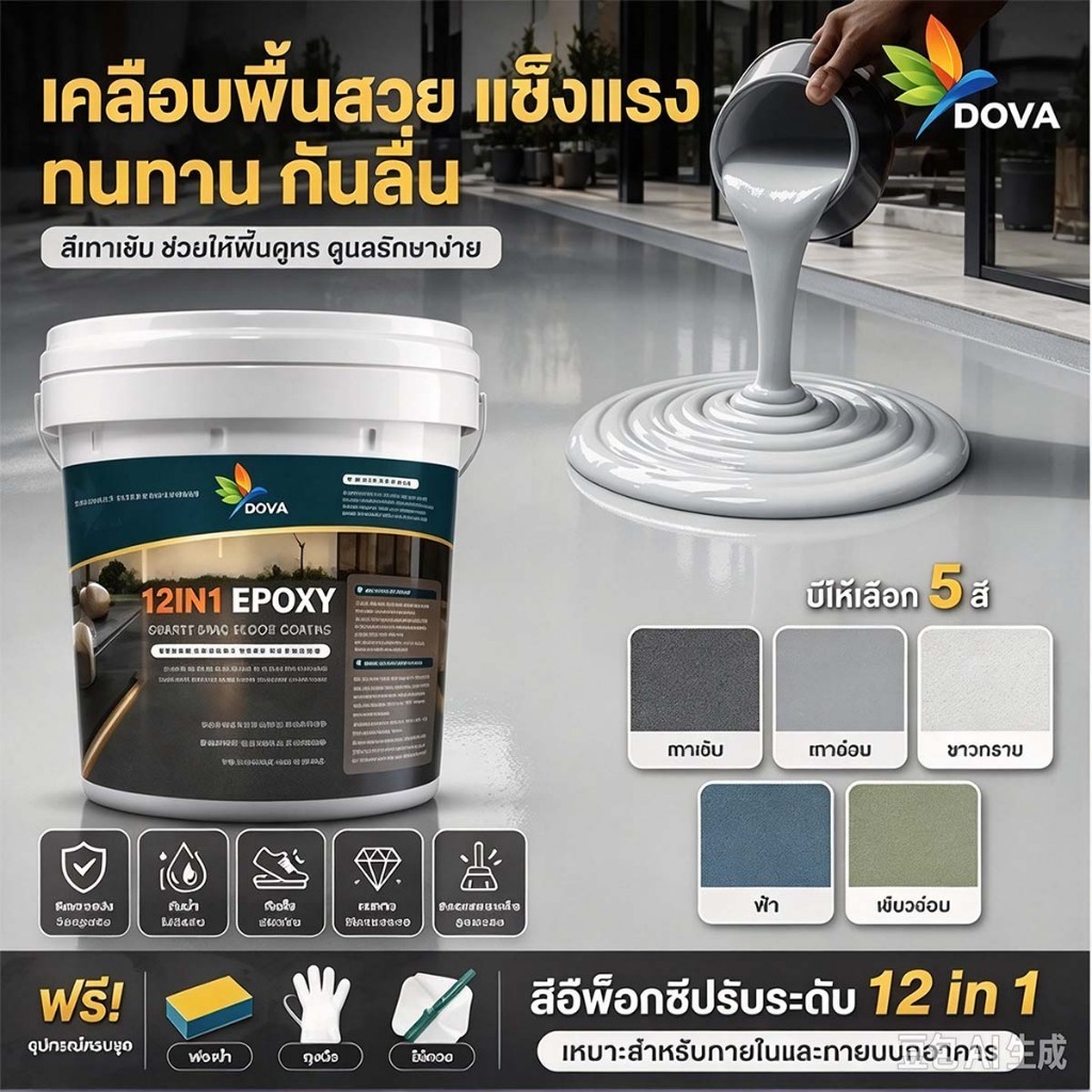 สีทาพื้นทรายสี สารเคลือบคอนกรีต เรซินอีพ็อกซี่ สูตรปลอดสารพิษ ไม่มีกลิ่น กันน้ำ กันลื่น มีไพรเมอร์อีพ็อกซี่สูตสำหรับทำพื