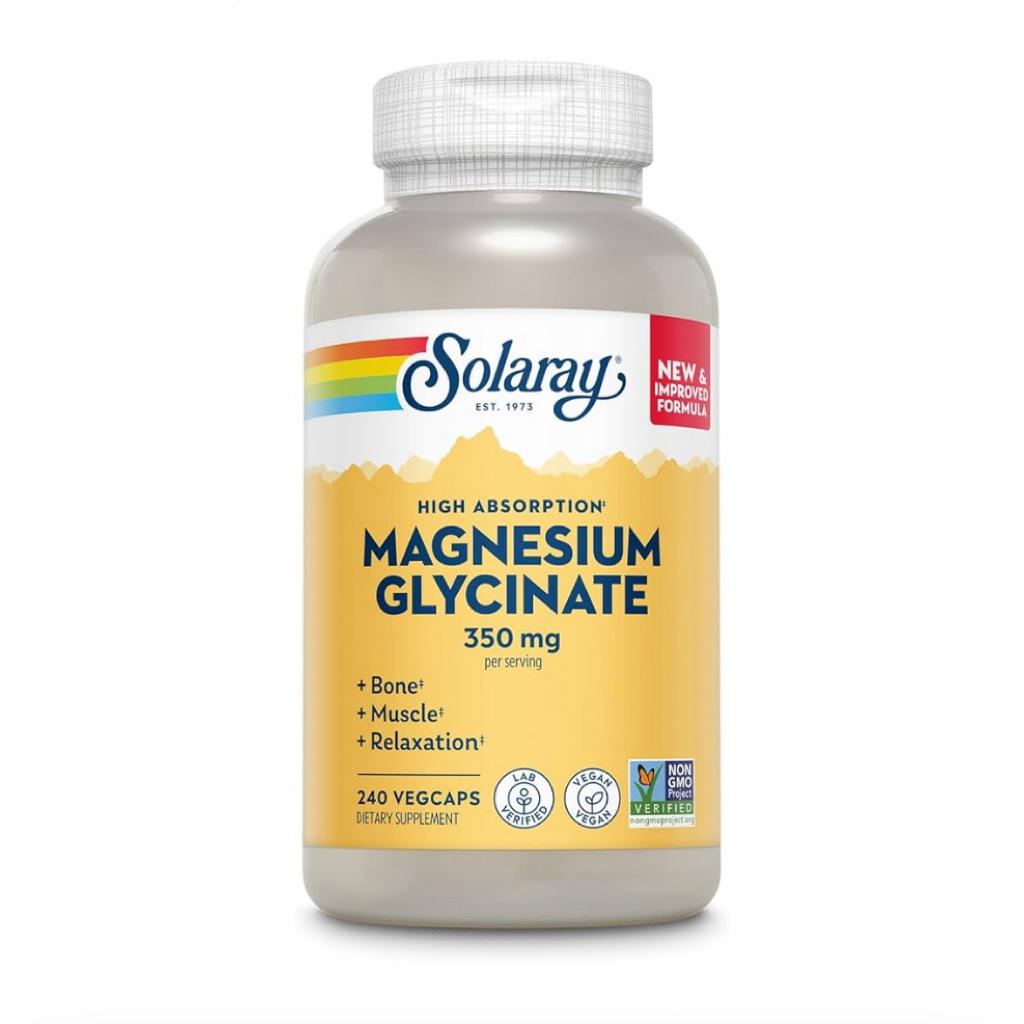 EXP 8/29 SOLARAY Magnesium Glycinate 240 Capsules, Chelated Magnesium Bisglycinate w/BioPerine