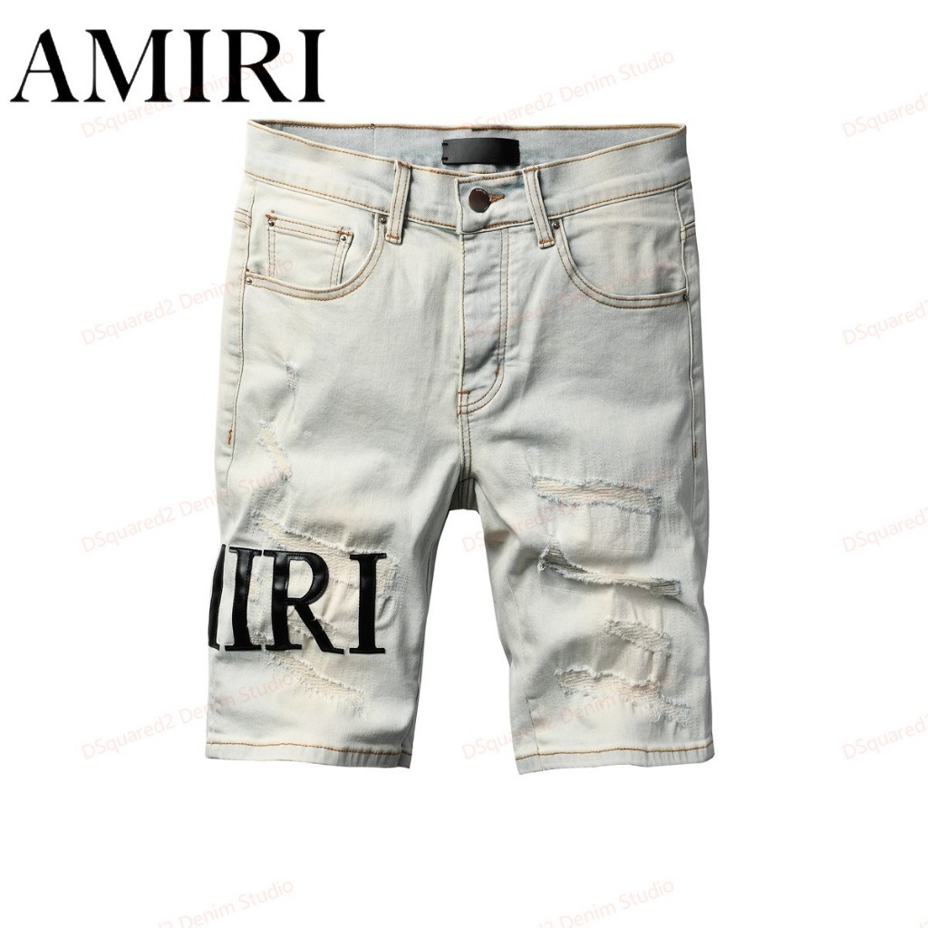 Amiri กางเกงขาสั้นยีนส์ฟอกคลาสสิกสำหรับผู้ชาย กางเกงขาสั้นเอวต่ำแฟชั่นฤดูร้อน 6001