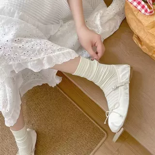 ส่งจากไทย!! ถุงเท้าลายขวาง Striped แนวน่ารัก ข้อกลาง ผ้าฝ้าย สีพื้น ถุงเท้าสไตล์ญี่ปุ่น A82