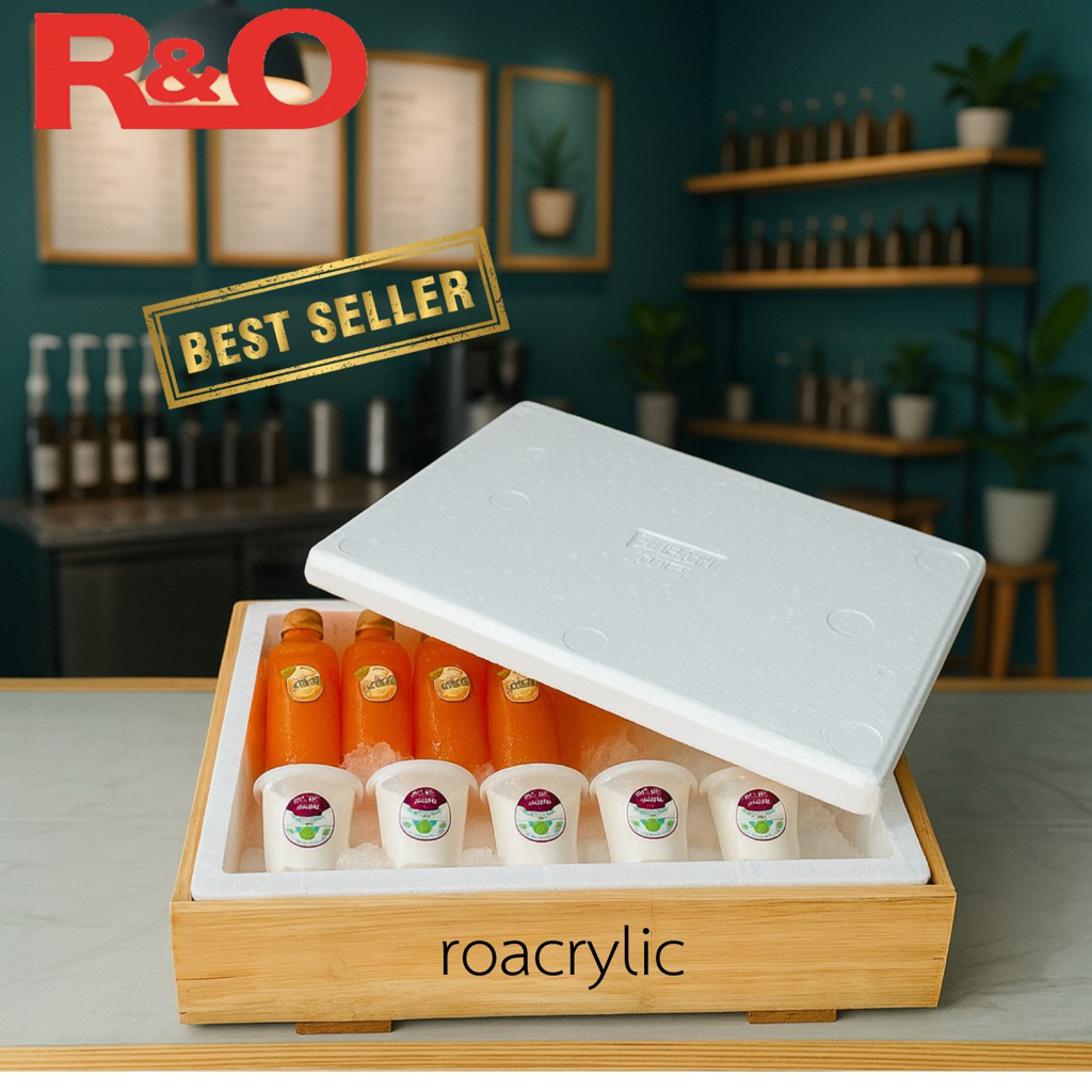 roacrylic กล่องโฟมพร้อมฐานไม้ มีฝาปิดลังโฟมแบบเอียงเหมาะสำหรับร้านอาหารและงานอีเวนต์มี 4 ไซส์ ให้เลือก S,M,L,XL - รูปที่ 5