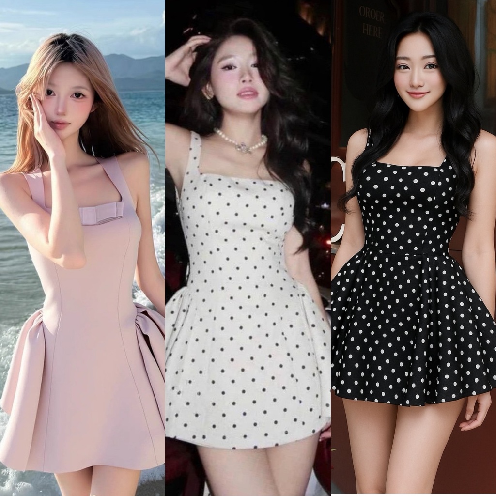 🚩ร้านโค้ดคุ้ม🚩 Miralyn เซต 3 ชิ้น เซตมินิเดรส+กางเกงขาสั้น+ เข็มกลัดโบว์ ใส่เที่ยว อกองาน ออกเดท