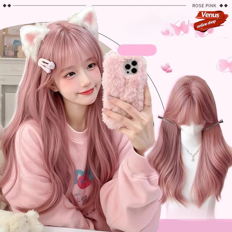 🔥จัดส่งตลอด 24 ชั่วโมง🔥  สีชมพู วิกผมหญิง วิกผมยาวลอน 65CM-70CM วิกผมลอนคลื่น แฮร์พีชผมลอน ผมปลอมคุณภาพสูง วิกผมยาว