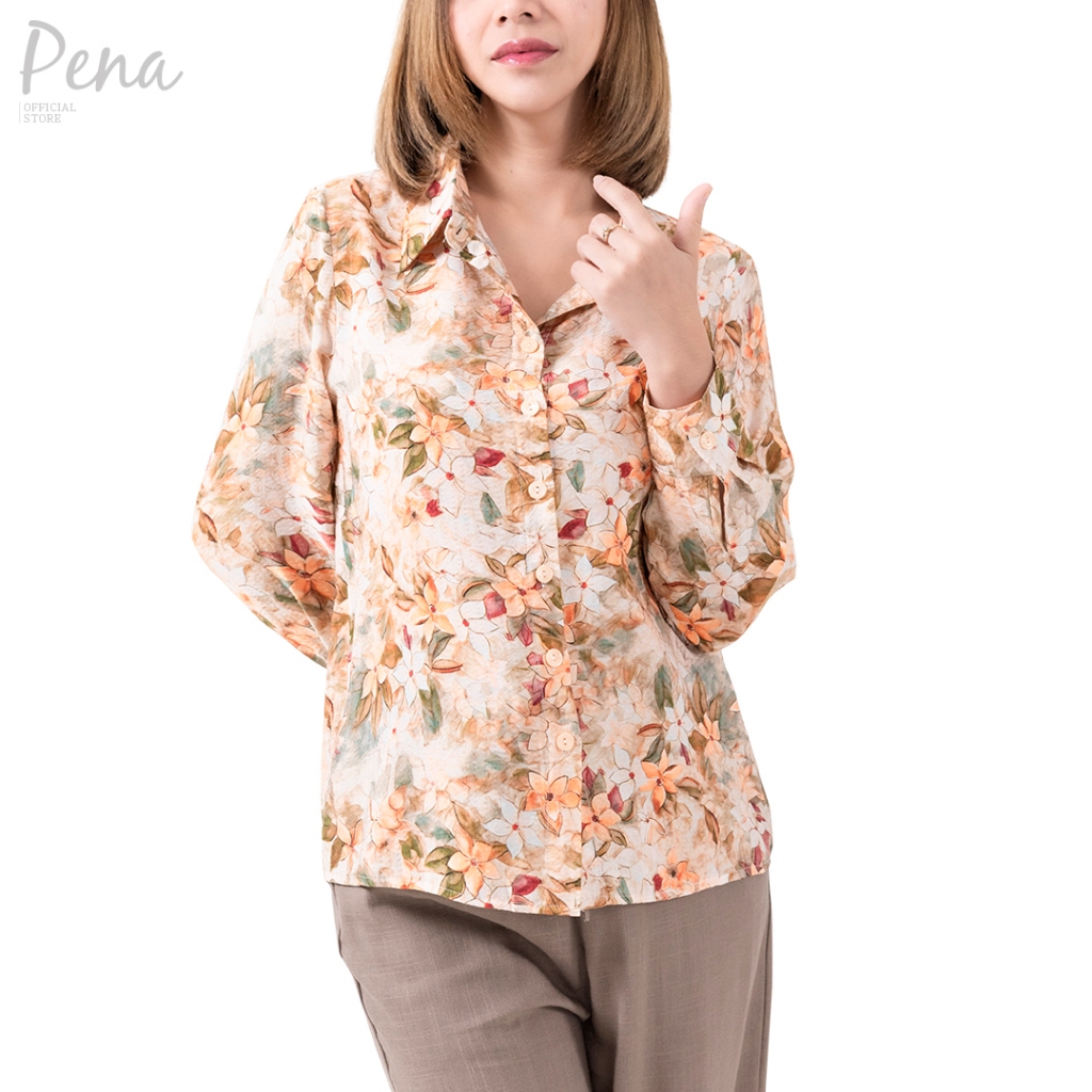 Pena house เสื้อเชิ๊ตผู้หญิง แขนยาว ผ้าโพลีเอสเตอร์พิมพ์ลาย POSL082503