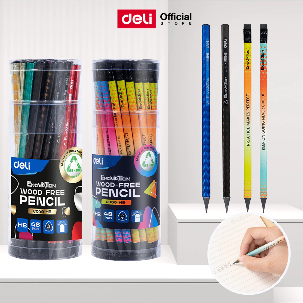 ดินสอไม้สีดำ (1 กระปุก มี 48 แท่ง) Deli รุ่น EC049 / EC050 มีและไม่มียางลบ (จำหน่าย 1 กระปุก)