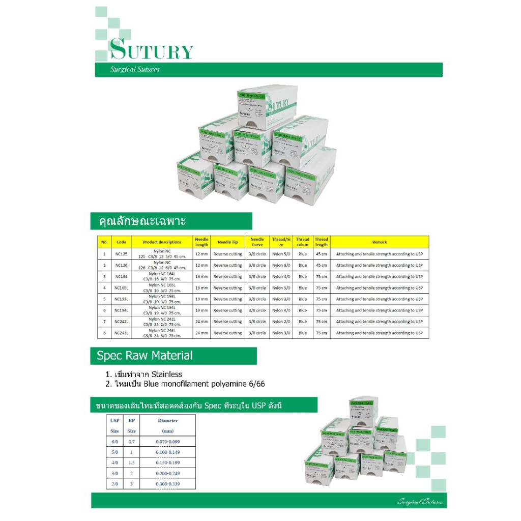 Sutury ไนลอน Nylon nc 3/8 circle  sterile 12 sutures. ไนลอนสีฟ้า ไนลอนติดเข็ม เข็มติดไนลอน