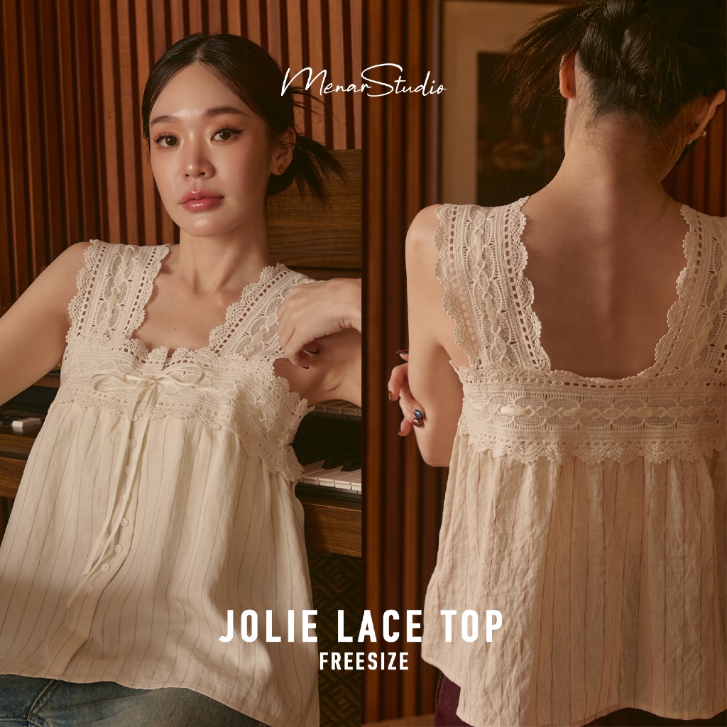 [Jolie Lace] แขนสปาเกตตี้พร้อมลูกไม้สุดละมุน ใส่สบายๆพริ้วๆ ได้ลุคชิวแต่มีเทสสุด