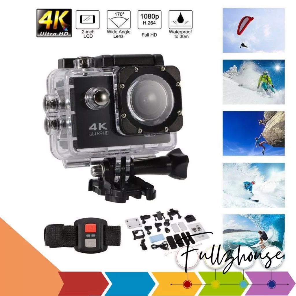 จัดส่งด่วน กล้องกันน้ำ กล้องถ่ายใต้น้ำ กล้องติดหมวก 4k Ultra Action Camera With Remote