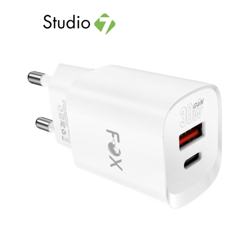 อะแดปเตอร์ FOX Wall USB Charger 1 USB-A (QC3.0A)/1 USB-C (PD30W) FOX-V3002 by Studio7