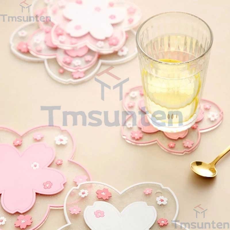 Tm แผ่นฉนวนกันความร้อน PVC ลายดอกซากุระ กันลื่น สําหรับรองแก้วกาแฟ ชาร้อน โต๊ะอาหาร