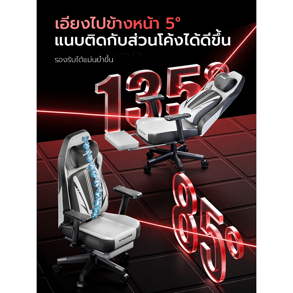 Xpanse Lightning เก้าอี้เกมมิ่ง เพื่อสุขภาพ ที่รองหลังแบบยืดหดได้ พนักพิงศีรษะแม่เหล็ก หนัง PVC Gaming Chair เก้าอี้คอม รูปที่ 6