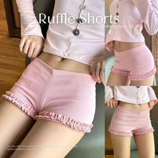 RUFFLE SHORTS | กางเกงขาสั้นเอวต่ำ ผ้า2ชั้น แต่งระบาย Colicotton ยืดใส่สบาย | MURF.BKK | Micro Shorts Ruffle B159