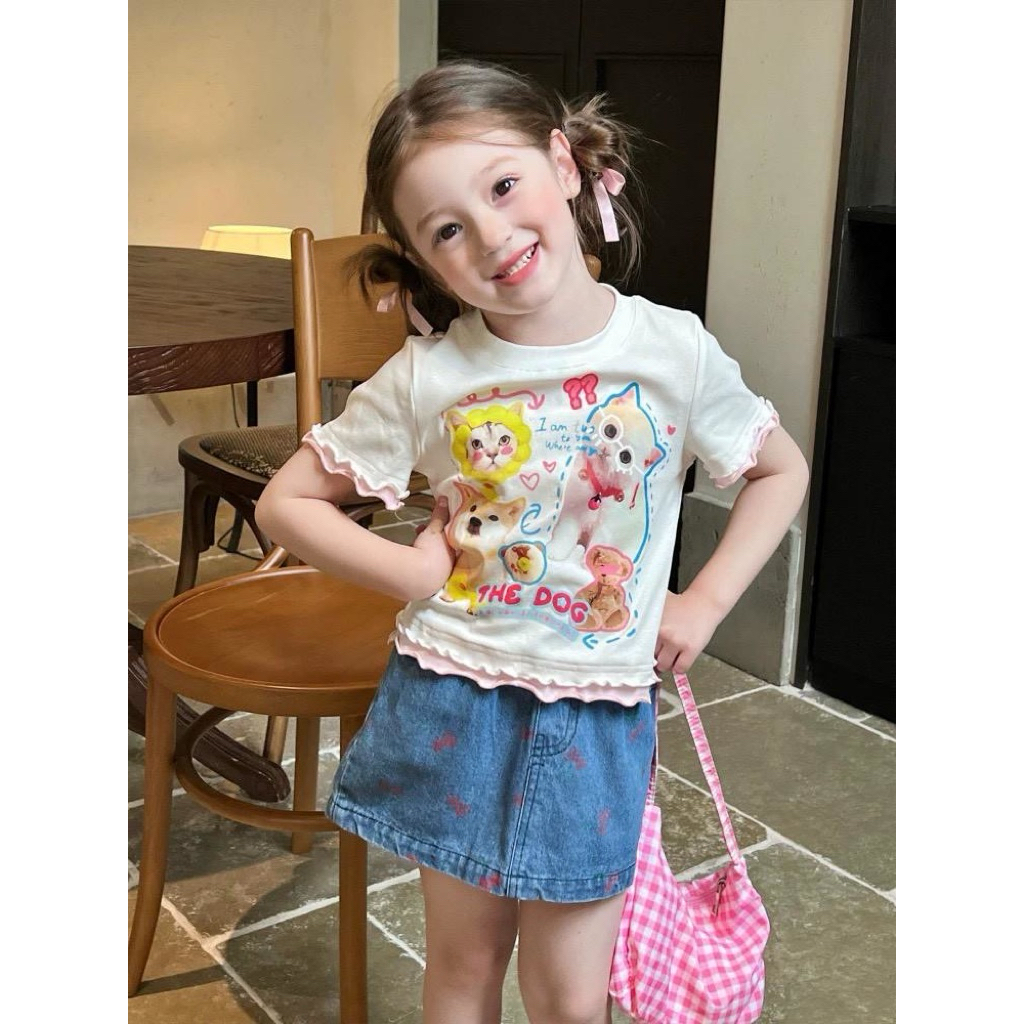 ส่งจากไทย ❗️ ชุดเซตลูกสาว กระโปรงยีนแท้ลายโบว์แดง+เสื้อพิมลายน้องเหมียวน่ารักกมากกกก ส่งเร็ว ส่งไว งานตรงปก