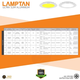 หลอดไฟ led ดาวน์ไลท์ฝังฝ้า 9W 12W 15W LED Downlight Ultra Slim Alu หน้ากลม Lamptan