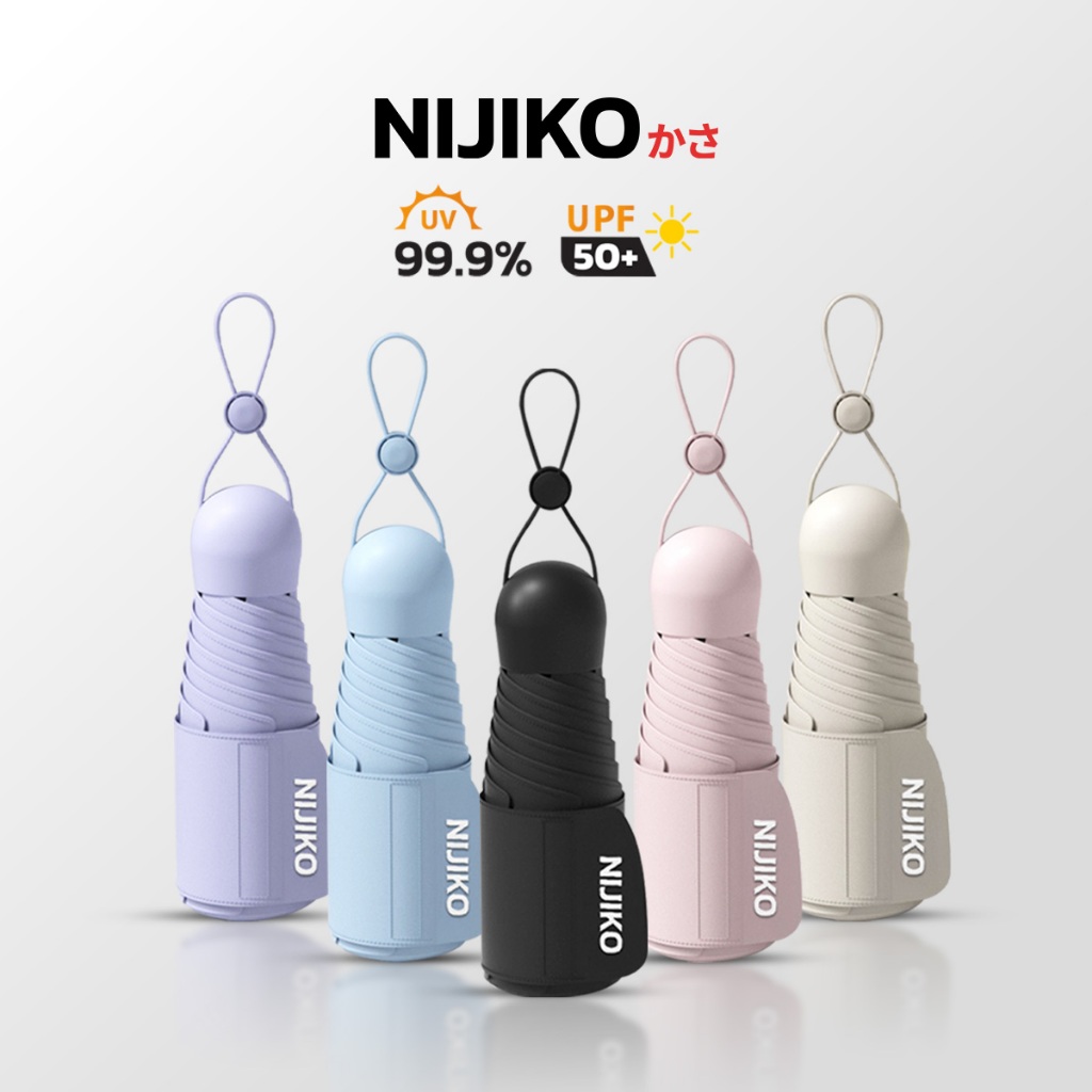 NIJIKO ร่มกันแดดกันฝนแบบพกพา รูปทรงแคปซูล ขนาดมินิ ป้องกัน UV 99.9% UPF 50+