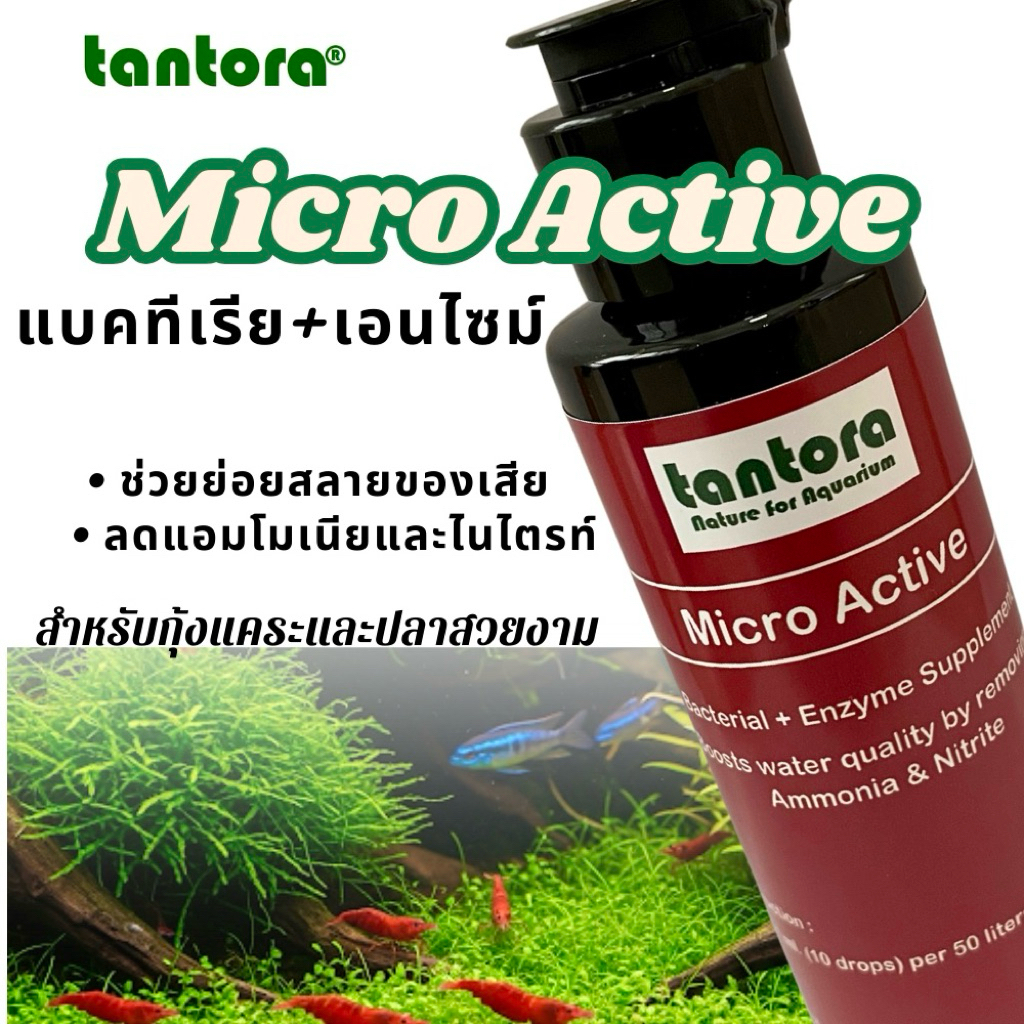 แบคทีเรีย/จุลินทรีย์+ เอนไซม์ Tantora Micro Active สำหรับกุ้งแคระ ปลาสวยงาม ช่วยย่อยสลายของเสีย ลดแอมโมเนียและไนไตรท์