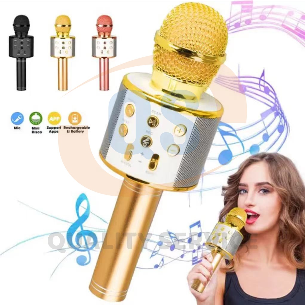 เครื่องเล่นคาราโอเกะ บลูทูธ ไร้สาย ไมโครโฟนคอนเดนเซอร์ ลำโพงในตัว เสียงดี ใช้งานได้ยาวนาน ทนทาน มี3สีให้เลือก