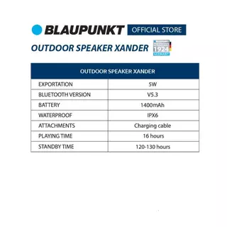 BLAUPUNKT ลำโพงบลูทูธพกพาง่าย 5 วัตต์ Bluetooth 5.3 กันน้ำ IPX6 แบตเตอรี่ 1400mAh รุ่น XANDER