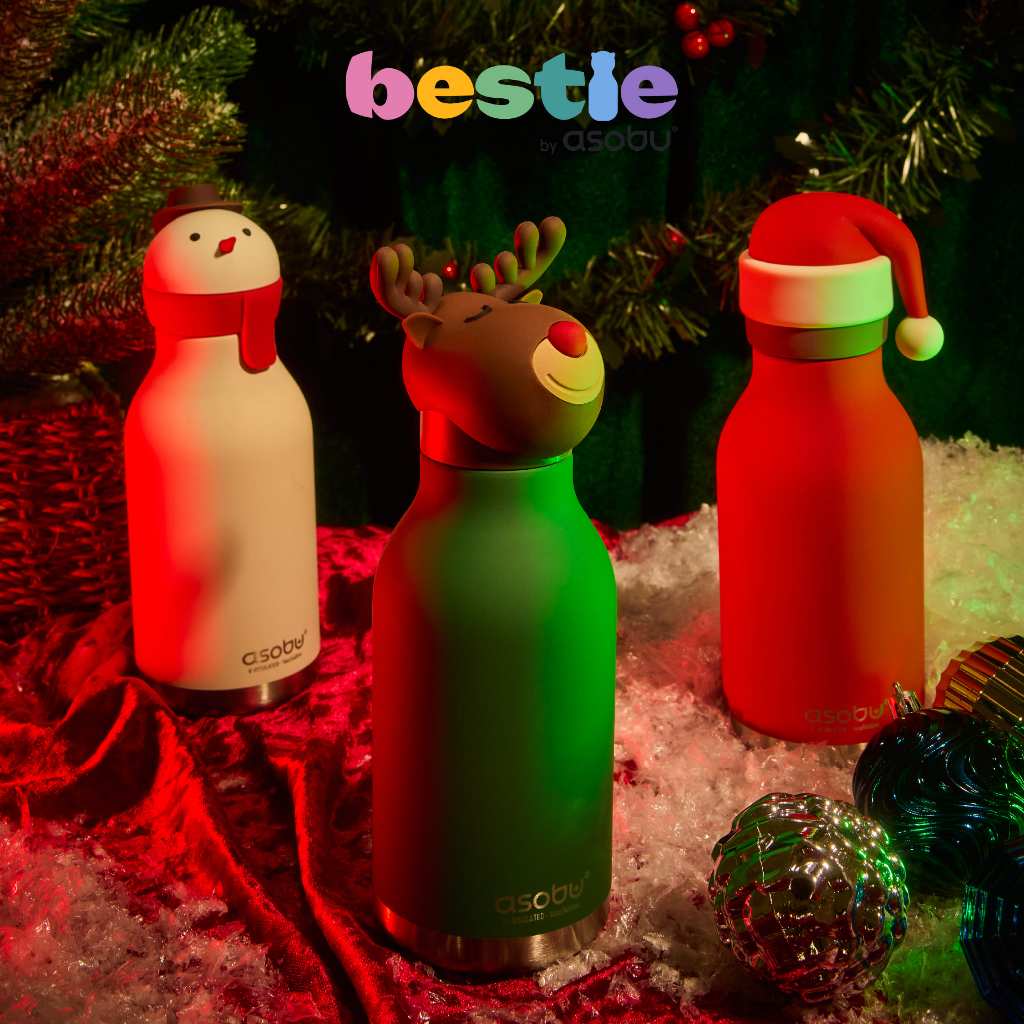 Asobu Bestie Christmas Friends Collection ขวดน้ำสูญญากาศ ฝาซิลิโคนเปลี่ยนคาแรคเตอร์ได้ เก็บเย็น-ร้อนพร้อมหลอดดูด 460 ML - รูปที่ 4