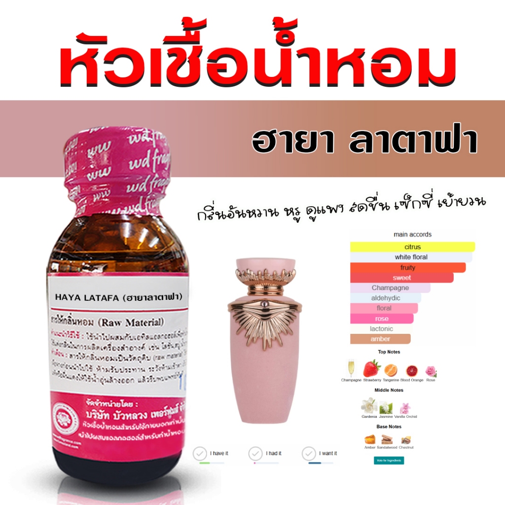 หัวเชื้อน้ำหอม 100% กลิ่น ฮายา ลาตาฟา กลิ่นหอมหวาน หรูหรา ติดทนนาน ละมุน น่าทะนุถนอม {{ พร้อมส่ง }}🚚🚚 - Bualuang Perfume