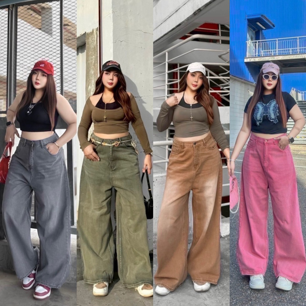 กางเกงยีนส์ทรงกระบอกใหญ่สาวอวบ เอว34-52นิ้ว Baggy jeans งานป้าย I.CURV JEANS เอวสูงทรงเก๋ สวยเท่ห์สุดๆ แมทช์ได้ทุกลุค