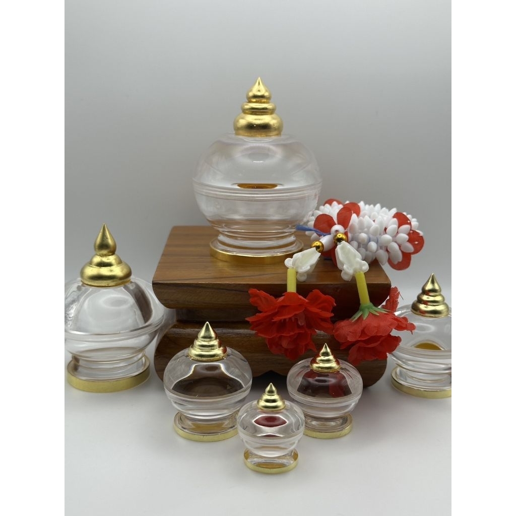 [NEW] ผอบเนื้ออะคริลิคใส ลงรักปิดทองคำเปลว เกลียวหมุน สำหรับใส่วัตถุมงคล พระบรมสารีริกธาตุ เกศา เส้นผม