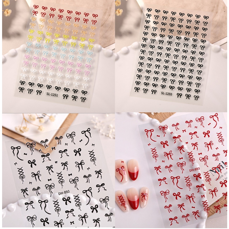 [ร้านไทย] สติ๊กเกอร์โบว์ สติ๊กเกอร์โบว์ติดเล็บ ลายสวยยยย มีกาวในตัว แกะแปะงานได้เลย สวยมากกก