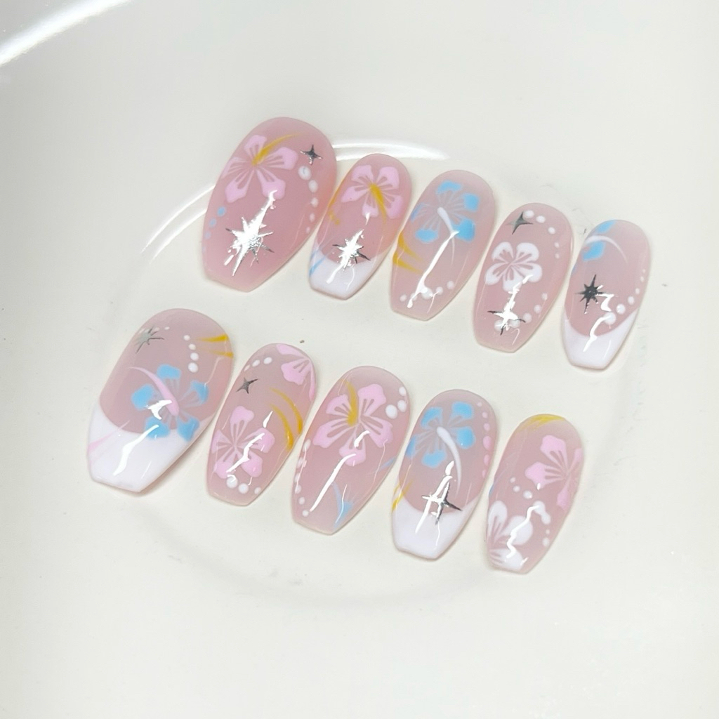 เล็บเจลแท้ 100% ลายชบาพาสเทลน่ารักๆ 🩵💗 - รูปที่ 2