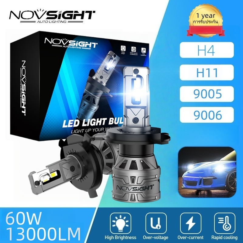 Novsight N61 หลอดไฟหน้า LED หลอดไฟ Led h4 H7 H11 9005 9006 หลอดไฟตัดหมอก สําหรับรถยนต์ 72W 10000Lm การรับประกัน 1 ปี