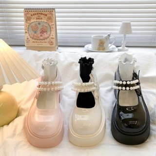 SHO-K36🪻รองเท้าเจ้าหญิง รองเท้าโลลิต้า ส้นสูง สายคาดมุก โลฟเ…