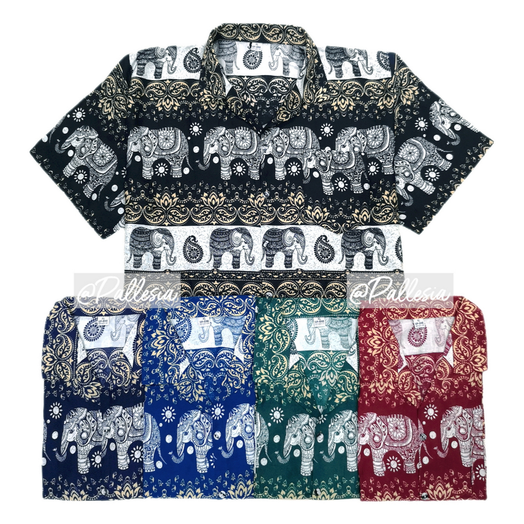 NEW เสื้อช้าง งานไทย ครบไซส์ ลายช้าง ริ้วลายไทย 7ไซส์ S-4XL ผ้าพริ้ว ผ้านิ่ม เสื้อเชิ้ตฮาวาย hw707