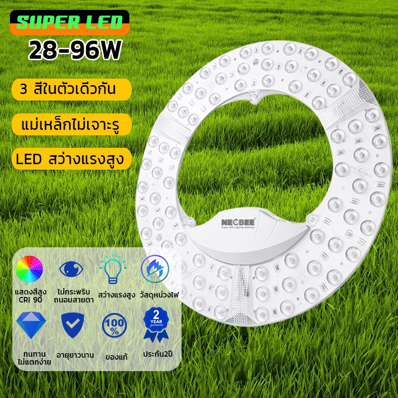 NEOBEE แผงไฟแม่เหล็ก แสงขาว 3สี แผ่นชิป แผ่นชิพ แผงไฟ ไฟเพดานLED โคมไฟเพดาน 28W/36W/48W/72W/96W