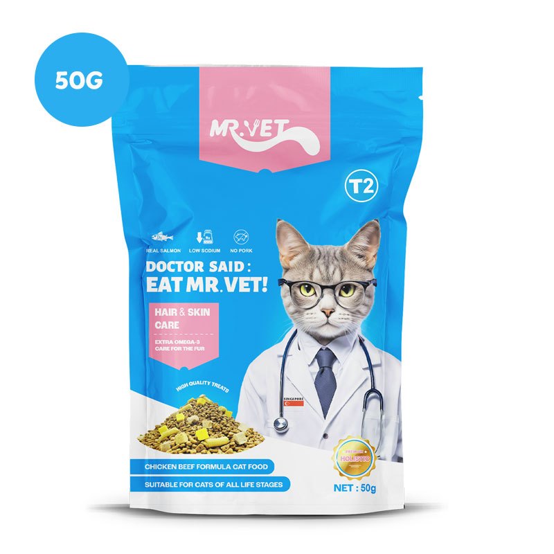 MR.VET Cat Kibble T2 50g – Rich in Omega-3 สําหรับผิวและเสื้อโค้ทสุขภาพ เหมาะสําหรับแมวทุกวัย