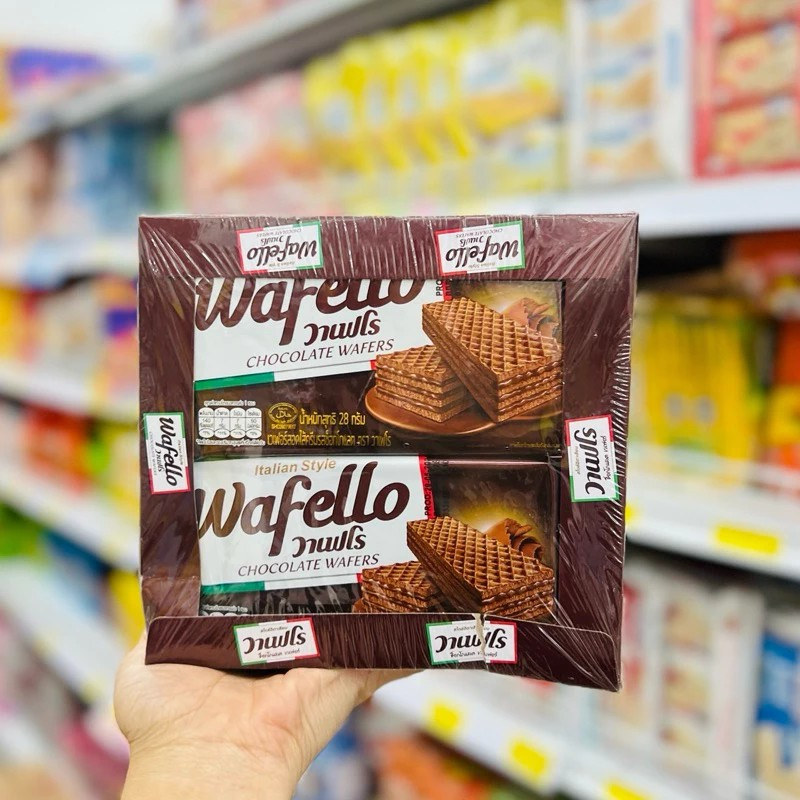 Wafello Wafer วาเฟลโล เวเฟอร์สอดไส้ครีมหลากรส  แผ่นใหญ่ สไตล์อิตาเลียน (บรรจุ 12 ซอง / น้ำหนักสุทธิ 