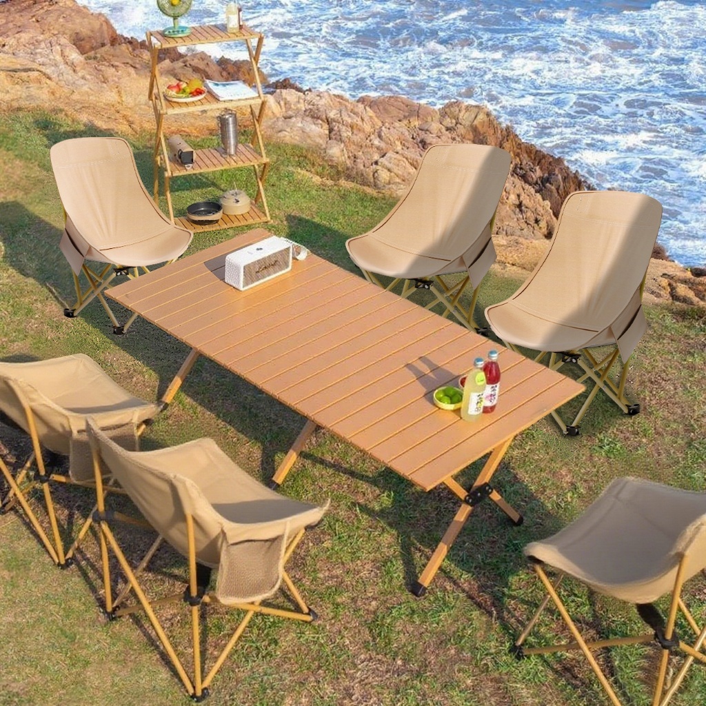 โต๊ะแคมป์ปิ้ง ชุดโต๊ะพับแคมป์ปิ้ง แคมป์ปิ้งปิกนิก พร้อมเก้าอี้ แบบพกพา กลางแจ้ง