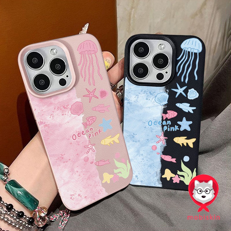 เคสไอโฟน11 สำหรับ IPhone XR 11 15 16 13 12 14 Pro Max X XS Max 16 7 8 15 Plus เคสหนังลายมหาสมุทรแสนหวานและฝันถึงทะเล